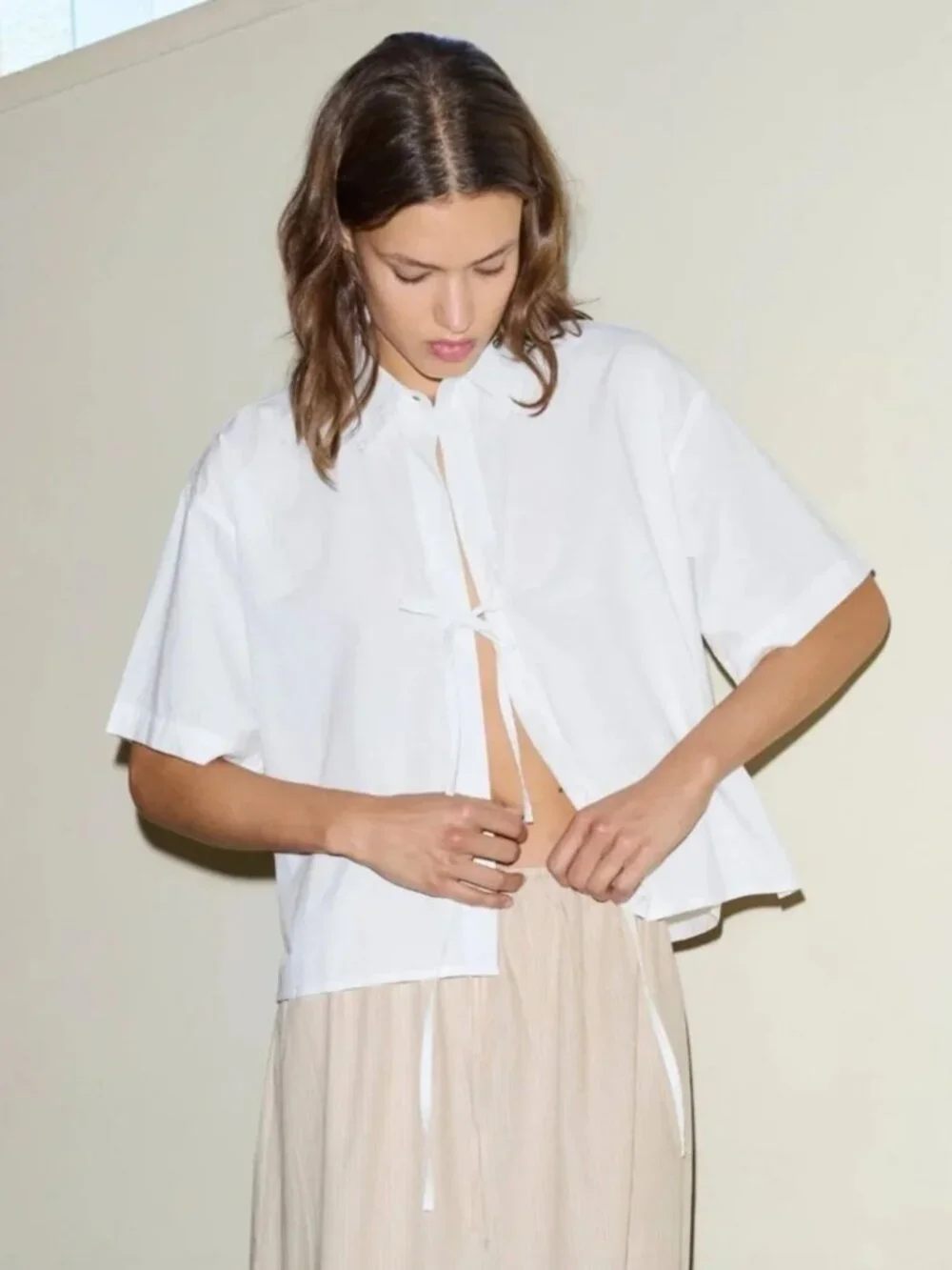 Deiji Studios Tie Front Shirt White - Picture 1 of 6